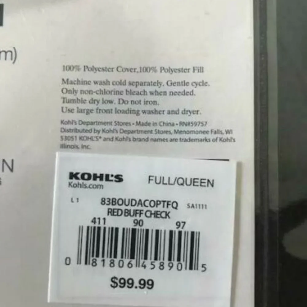 NIP RED PLAID DOWN ALTERNATIVE COMFORTER FULL/QUEEN